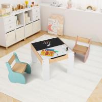 Juego de mesa y silla infantil 4 en 1, mesa infantil de madera con 2 sillas, manualidades, dibujo, lectura, mesa infantil con almacenamiento, pizarra desmontable para guardería (verde) - details 24
