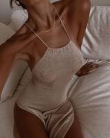 Para Praia Kintted cubrir Vestido de playa Sexy Maxi hendidura ceñido al cuerpo vestido de verano Bikinis encubrimientos elegante vestido de playa Halter - details 0