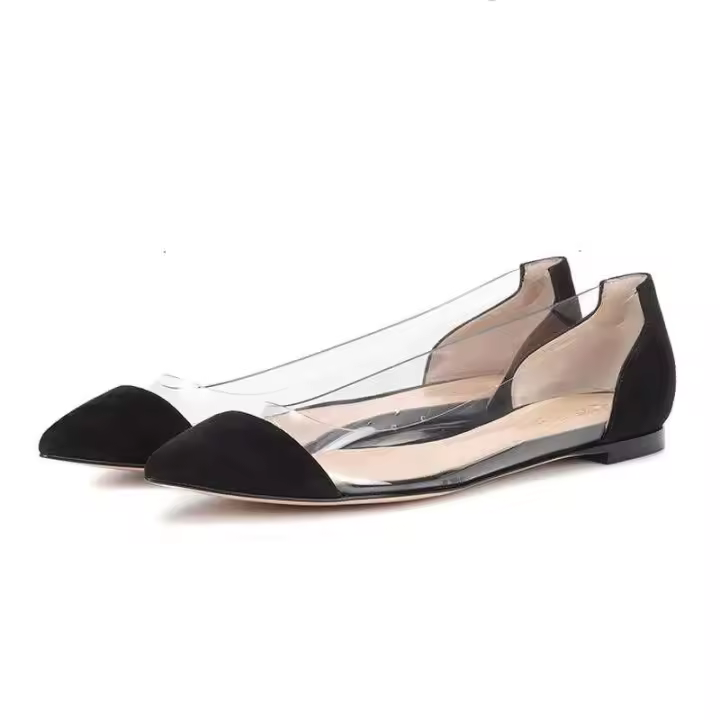 Sandalias de lujo planas puntiagudas transparentes de diseñador moda femenina cómoda elegante - 1