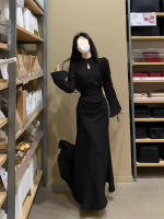 Vestido cheongsam grande de diseño de estilo francés para mujer en otoño e invierno, estilo Hepburn, vestido negro pequeño, mm de grasa, cintura - details 9