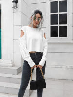 Suéter corto con hombros descubiertos para mujer, Jersey de punto de manga larga, suelto, informal, Otoño e Invierno - details 4
