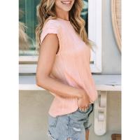 Camisetas con textura de manga corta para mujer, camisetas básicas informales holgadas de punto con cuello redondo, blusas - details 13