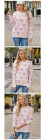 Suéter de punto para el día de San Valentín para mujer - Jersey de manga larga con cuello redondo y diseño de perlas y corazones, prendas de punto informales y acogedoras para invierno - details 4
