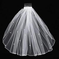 Velos de boda cortos de 1 nivel con cuentas de malla suave y peine, accesorios para el cabello de novia para mujeres y niñas - details 1