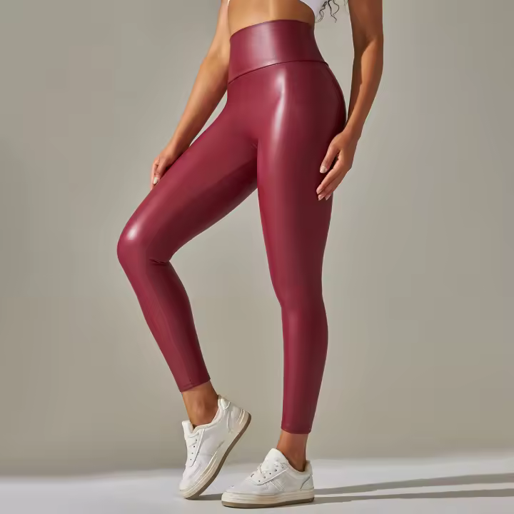 Leggings de PU para mujer, pantalones de cintura alta, elásticos - 1