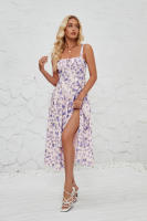 Vestido midi de satén con tirantes finos para mujer, abertura frontal, hueco - details 10