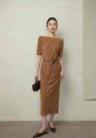 BGTEEVER-vestido ajustado a cuadros para mujer, prenda elegante de manga corta, ceñido a la cadera, con cuello oblicuo, para primavera y verano - details 32