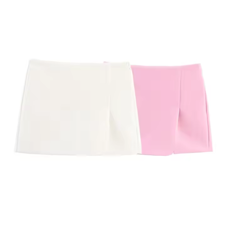 PB&ZA2025casual pantalones cortos de cintura alta de color sólido con línea A pequeña para todos los días, falda pantalón de verano para mujer - 1