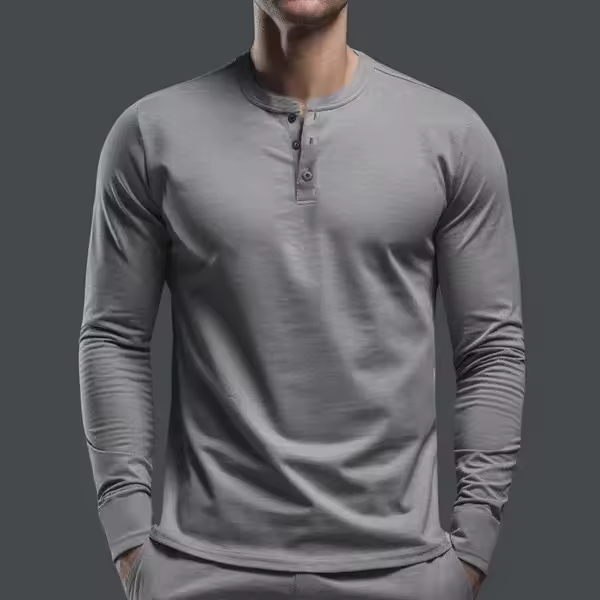 Día del padre Ropa transfronteriza de primavera y otoño Camiseta para hombres europeos y americanos Camisa básica Henry de manga larga para hombres - 1