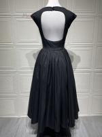 Vestido de noche elegante para mujer con escote en la espalda - Vestido largo sin mangas con pliegues para fiesta, graduación, vacaciones - details 4