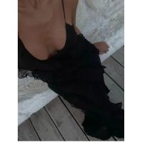 Vestido Largo de Primavera-Verano para Mujer Sin Tirantes, Transparente, Abertura con Encaje en la Cintura - details 3