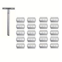Maquinilla de afeitar de doble filo, afeitadora de barba de seguridad en forma de T con cuchillas de repuesto, afeitadora Manual portátil, adecuada para usos de viaje en casa - details 6