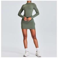 Ropa deportiva de dos piezas para mujer, traje deportivo, falda deportiva, temperamento delgado, cuello alto, top de yoga de manga larga - details 9
