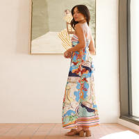 2025 Primavera/Verano nuevo vestido de tirantes de estilo festivo colorido estampado de cintura alta para mujer - details 1