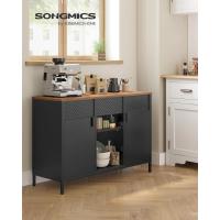 Almacenamiento, Armario de Metal, Aparador con Puertas Dobles, Cierre Magnético, Estantes Ajustables, Marco de Acero, Marrón Rústico y Negro Mate LSC204B01 - details 1
