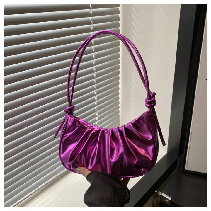 Bolso de hombro plisado con temperamento para mujer, bolsa de mano para axila, bolso de bola de masa brillante, nueva tendencia de invierno, 2025 - 1