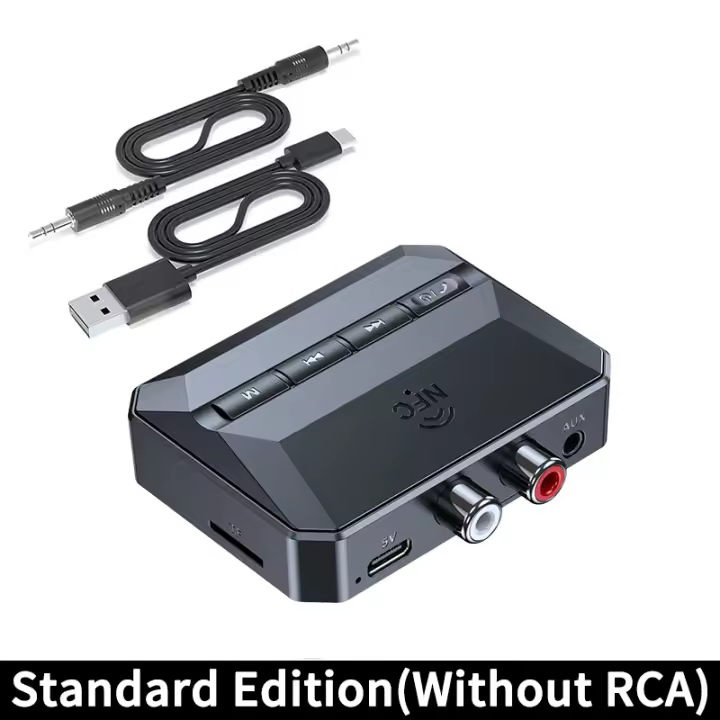 VAORLO Receptor de Audio con Bluetooth 5,3, adaptador inalámbrico de 3,5mm NFC, AUX, RCA, R/L, USB, u-disk/tarjeta TF, reproducción de música estéreo HIFI sin pérdidas con micrófono - 1