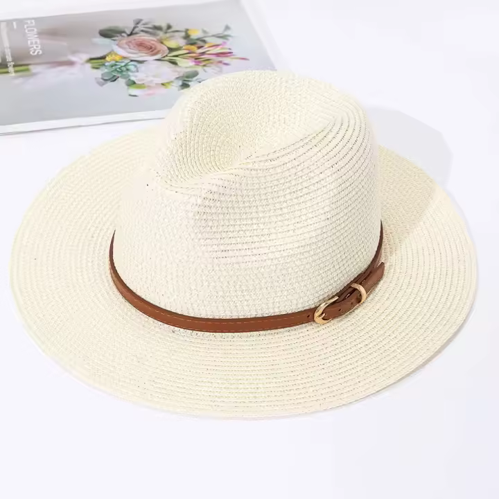 Sombrero de copa de jazz para mujer de Panamá, sombrero de protección solar y sombrilla tejido de paja para primavera y verano para hombre y mujer - 1