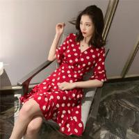 Vestido alto, medio y largo de gasa de lunares con escote en V cruzado vestido irregular - details 4