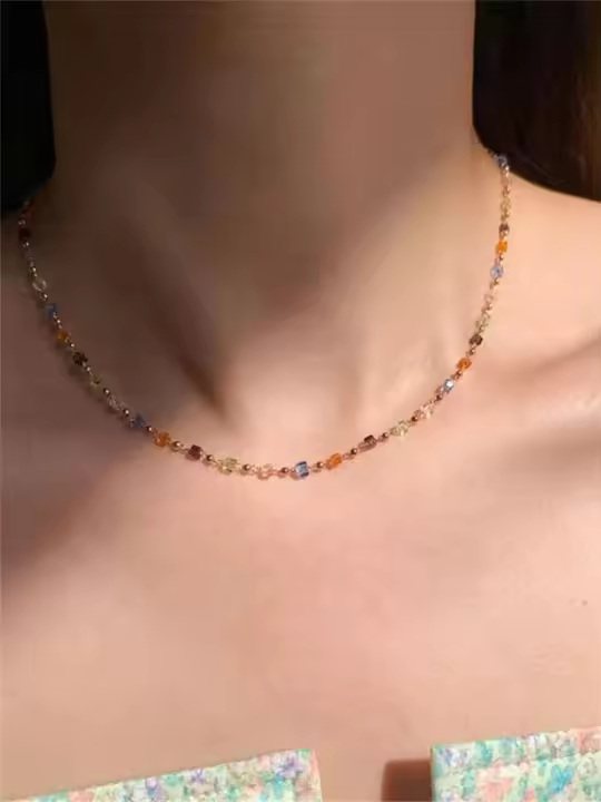 Gargantilla de Acrílico Colorida Collar de Cadena de Abalorios Dorados Estilo Vintage de Cristal - 1