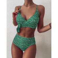 Bikini azul de lunares para mujer, traje de baño Sexy de cintura alta, bañador brasileño de realce con cordones, conjunto de Bikini 2021 - details 13
