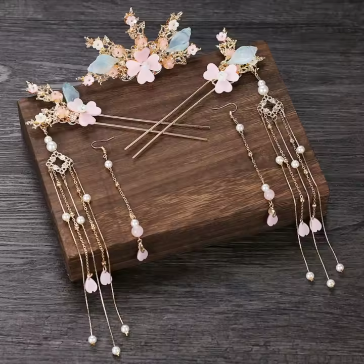 Tocados de novia de aleación, accesorios para el cabello de vestido de novia de colores claros de plástico, nuevo adorno colgante de estilo chino - 1