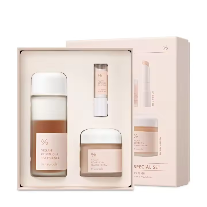 Regalo especial de té de Kombucha vegano Dr.Ceuracle: juego coreano de cuidado de la piel hidratante y nutritivo que incluye esencia, crema en gel y bálsamo labial - 1