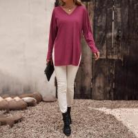 Camiseta de Manga Larga para Mujer Cuello en V Color Sólido Moda Coreana en Punto - details 18