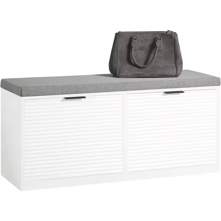 Banco Zapatero con 2 Puertas Armario Multifuncional para Entrada con Cojín Acolchado 105 x 35 x 48 cm Blanco - 1