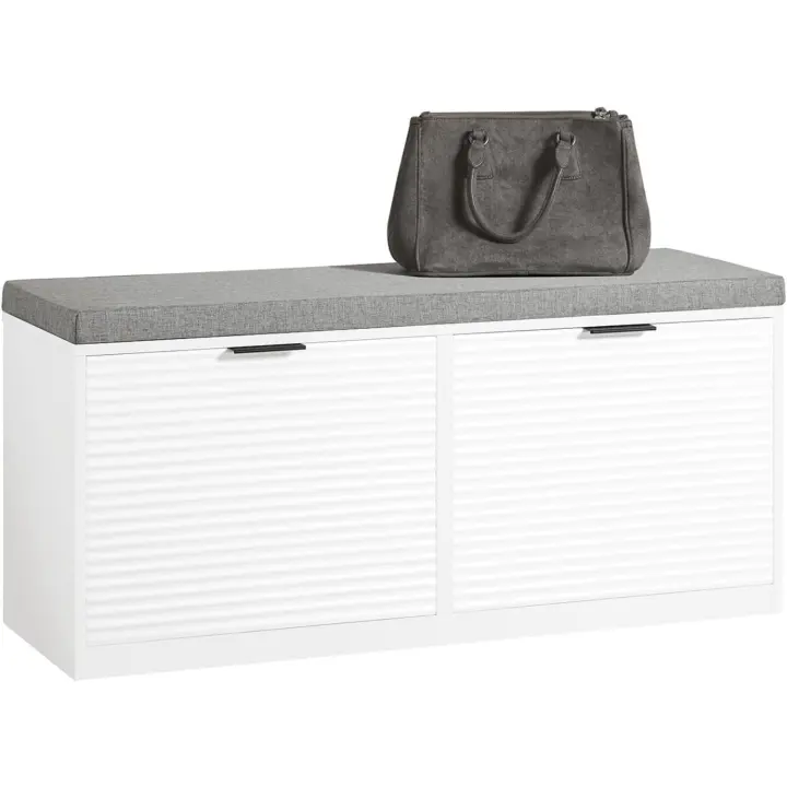 Banco Zapatero con 2 Puertas Armario Multifuncional para Entrada con Cojín Acolchado 105 x 35 x 48 cm Blanco - 1