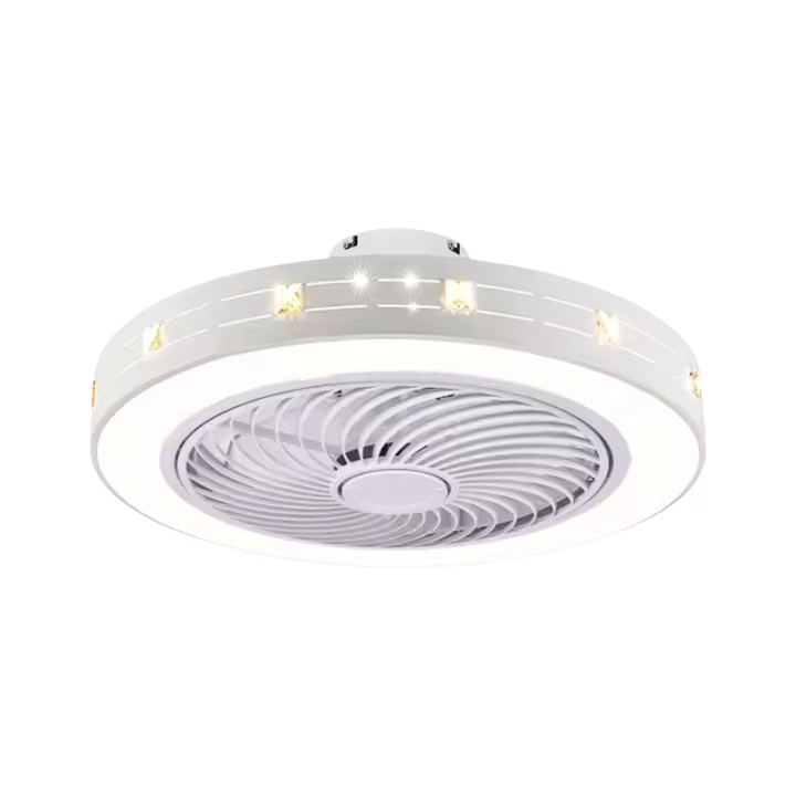 Ventiladores de techo inteligentes con luces, aplicación + Control remoto, ventilador acrílico de hierro pintado de blanco, luz regulable para dormitorio, lámpara de ventilador para sala de estar - 1
