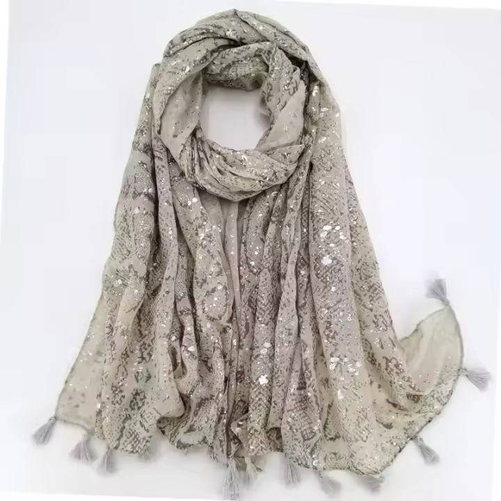 Chal de viscosa con borla y purpurina de para mujer, bufanda suave y brillante, Pashmina plateada, estola, Hijab musulmán - 1