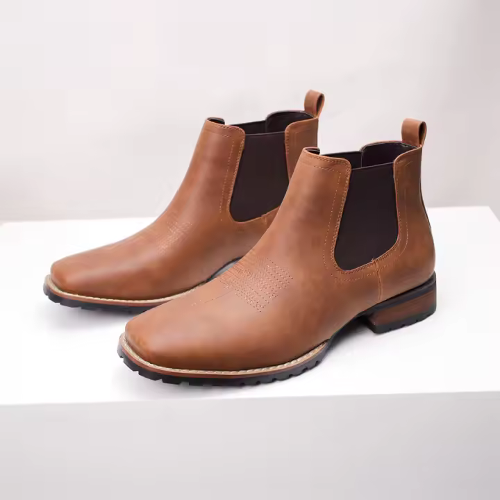 Botas de vaquero occidentales bordadas vintage Botas Chelsea de tacón cuadrado con parte superior baja - 1