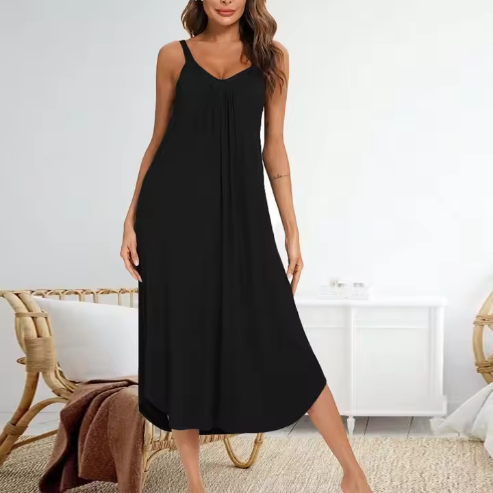 Vestido de tirantes de cuello V sin mangas para mujeres cómoda ropa fresca para el hogar, falda de dormir suelta - 1