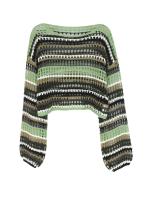 Suéter mujer una palabra cuello cabeza manga larga grano horizontal grano vacío playa bata suéter primavera y verano - details 2