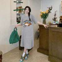 Vestido tipo jersey de manga corta para mujer, holgado, de gran tamaño, con estampado de gato de dibujos animados retro americano - details 6