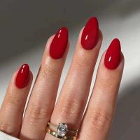 24 piezas de pegamento artificial rojo, diseño simple de almendra, uñas postizas de ballet con pegamento - details 0