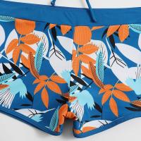 Bikini abierto con estampado de hojas retro en talla grande, conjunto de traje de baño de dos piezas con correas estables para mujer - details 55