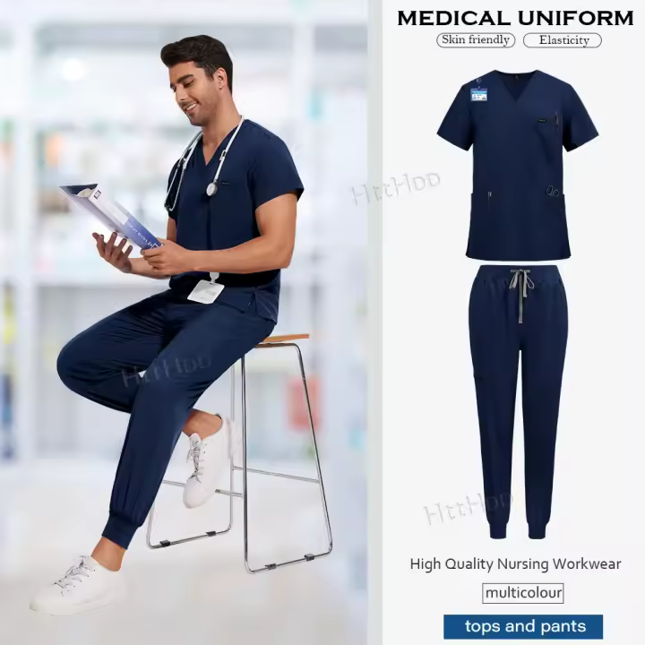 Uniformes médicos de hospital transpirables para hombres y mujeres, conjuntos de uniforme de enfermería de manga corta, ropa de trabajo para médicos y enfermeras. - 1