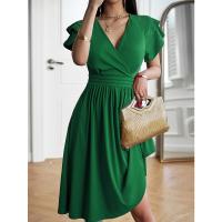 Vestido Elegante De Verano Con Cuello En V Y Manga Flor De Polyester Spandex A-Line Para Mujer Estilo Oficina Lady Longitud De Rodilla - details 8
