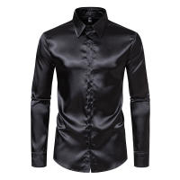 Camisa de vestir de satén de lujo para hombre, esmoquin liso de seda a la moda, informal, para boda, fiesta, graduación y oficina - details 21