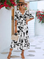 Vestido acampanado bohemio estampado para mujer, ropa informal de manga corta con burbujas, Vintage, elegante, verano, 2024 - details 16