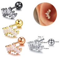 2 uds corona de circonia cúbica tragus stud piercing conch, stud de cartílago de hélice pendiente de cristal joyas oído perforación 16g de acero inoxidable - details 2