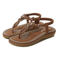 Sandalias de Mujer Verano 2025. Zapatos casuales planos de gran tamaño tejidos con cuentas de madera bohemias - details 0