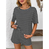 Ropa de Mujer Verano Nuevo Conjunto Deportivo de Shorts Casuales de Moda a Rayas de Punto para Mujer - details 12