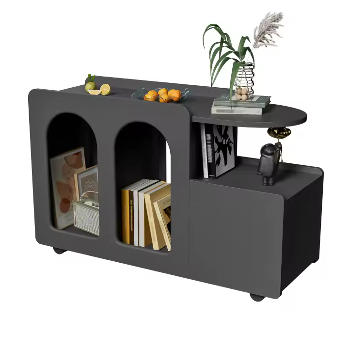 Trolley de Almacenamiento Versátil en Negro Diseño Sencillo con Arcos Redondos 82cm de Ancho - 1