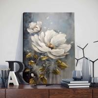 DHROOM Arte de Pared Floral Nórdico de Lienzo 3pcs Flores de Oro Blanco Encuadrado - details 2