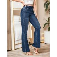 Primavera y verano nueva moda cintura elástica de alta elasticidad tipo bota jeans de sastrería ajustados pantalones acampanados de mezclilla de levantamiento de cadera pantalones ajustados casuales - details 3