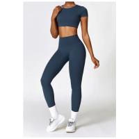 Conjunto de yoga de dos piezas para mujer Leggings de cintura alta de manga corta - details 12