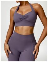 Sujetador deportivo con cuello Halter para mujer, Top fruncido de alto soporte para gimnasio, ropa de entrenamiento, corsé de - details 13